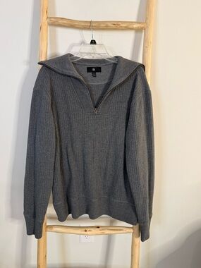 Banana Republic Men's Charcoal Zip-Neck Ribbed Sweater